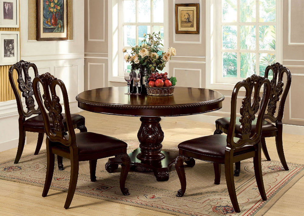 Furniture of America - Bellagio Table + 4 Wooden Chairs in Brown Cherry - CM3319RT-5PC-WOOD View 1