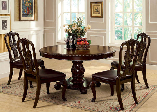 Furniture of America - Bellagio Table + 4 Wooden Chairs in Brown Cherry - CM3319RT-5PC-WOOD View 1