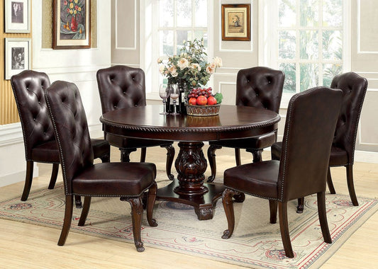 Furniture of America - Bellagio Table + 6 Leatherette Chairs in Brown Cherry - CM3319RT-7PC-LEATHER View 1