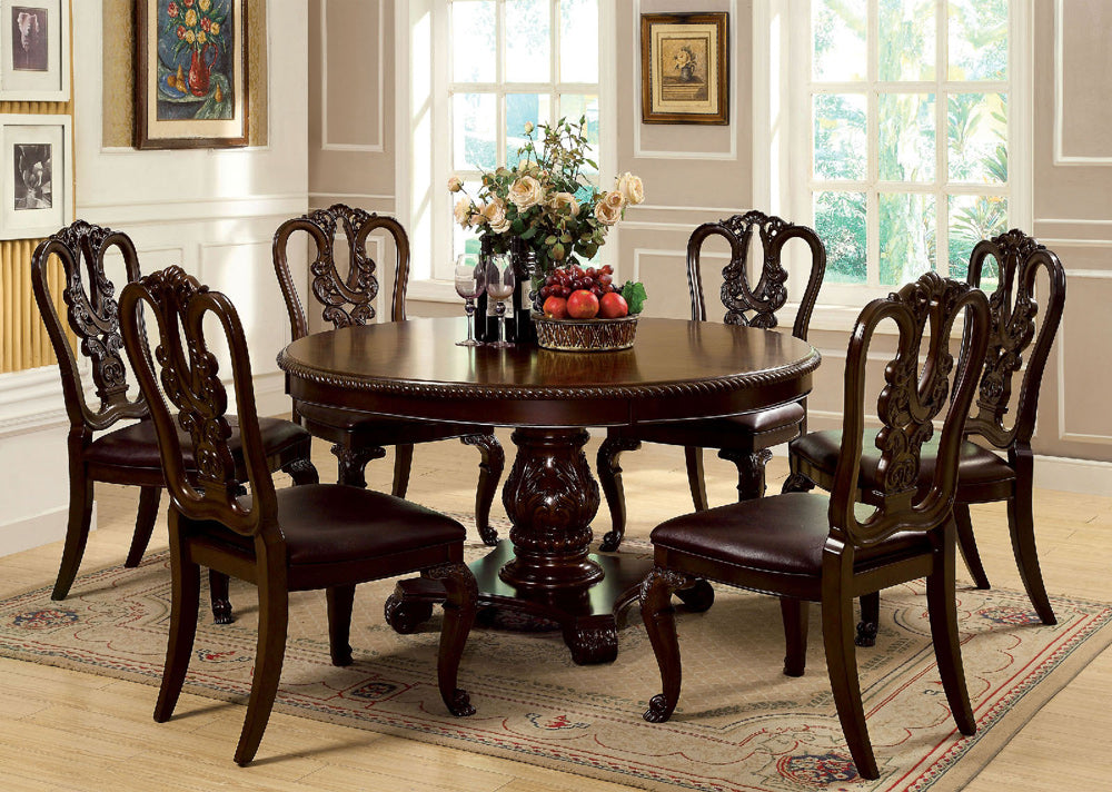 Furniture of America - Bellagio Table + 6 Wooden Chairs in Brown Cherry - CM3319RT-7PC-WOOD View 1