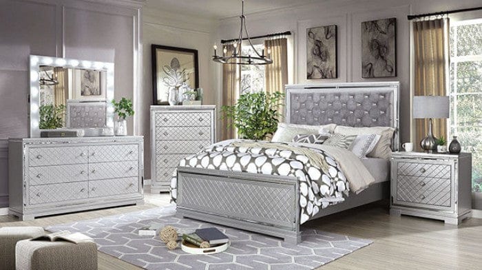 Furniture of America - Belleterre 5 Pc. Queen Bedroom Set w/ Chest in Silver - CM7518Q-5PC-CHEST