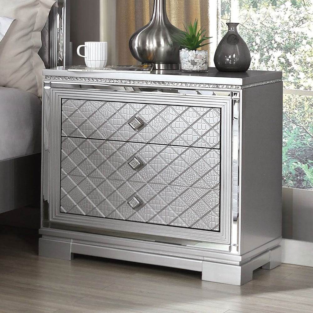 Furniture of America - Belleterre Nightstand w/ USB in Silver - CM7518N View 1