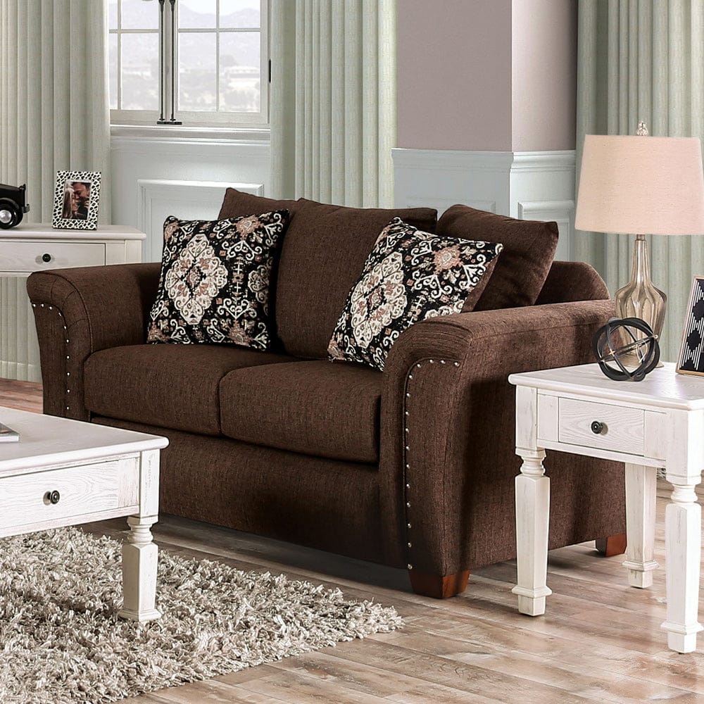 Furniture of America - Belsize Loveseat in Chocolate/Tan - SM6439-LV View 1