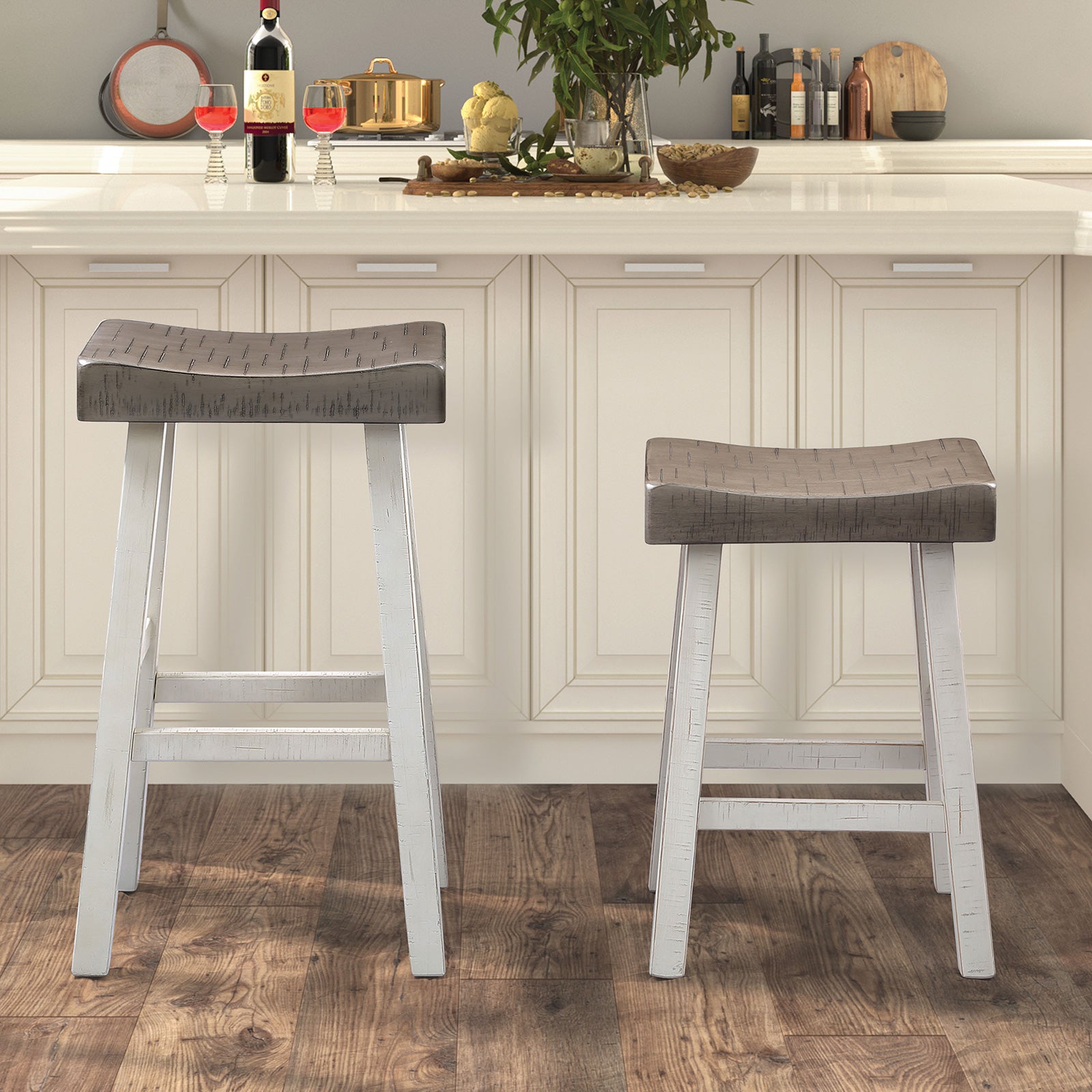 Furniture of America - Biasca 29" Stool, Set of 2 in Gray/White - FM-BR3001WH-29-2PK View 2
