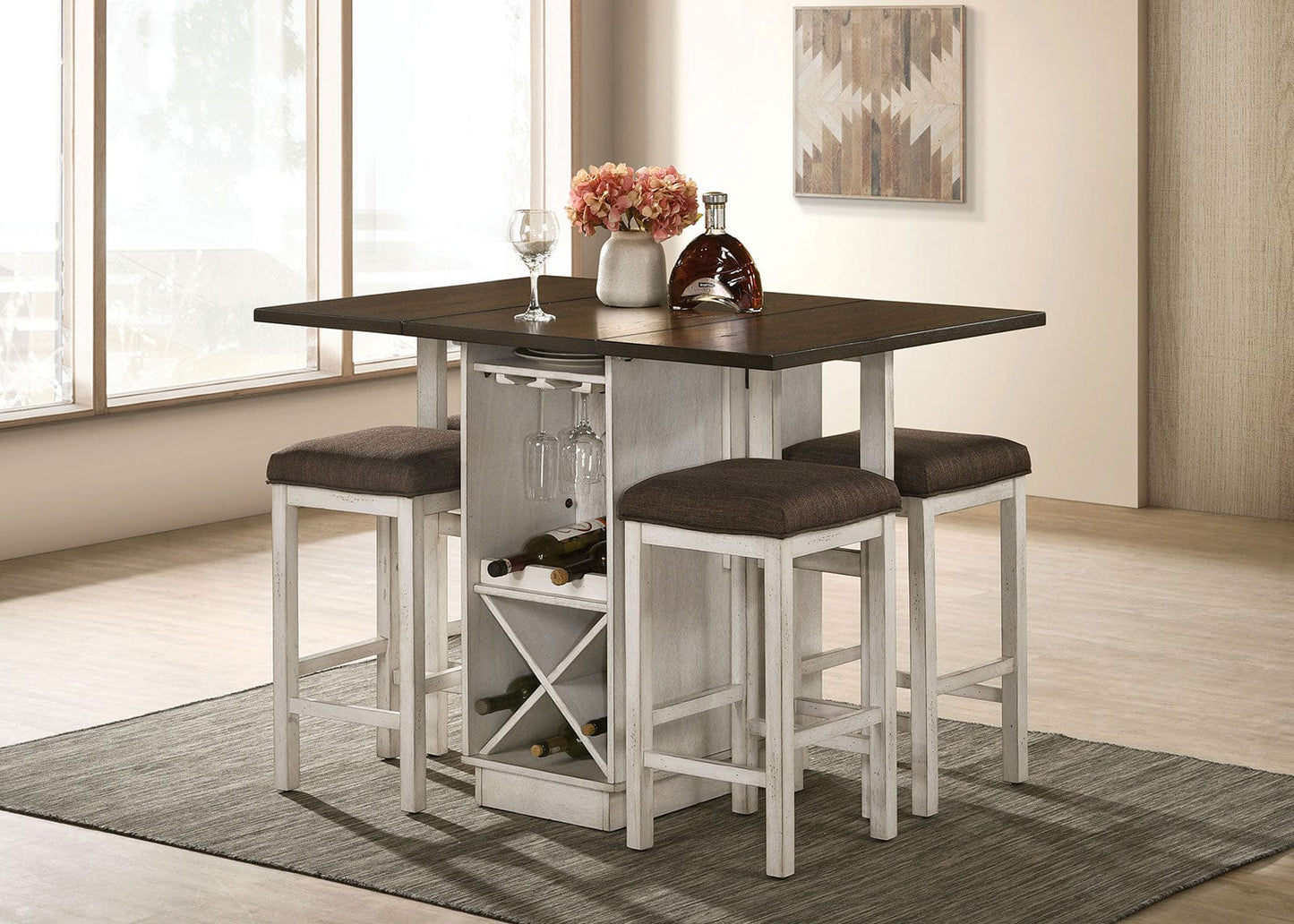 Furniture of America - Bingham Counter Ht. Stool Set of 2 in Antique White/Dark Brown - CM3168BR-ST-2PK View 2
