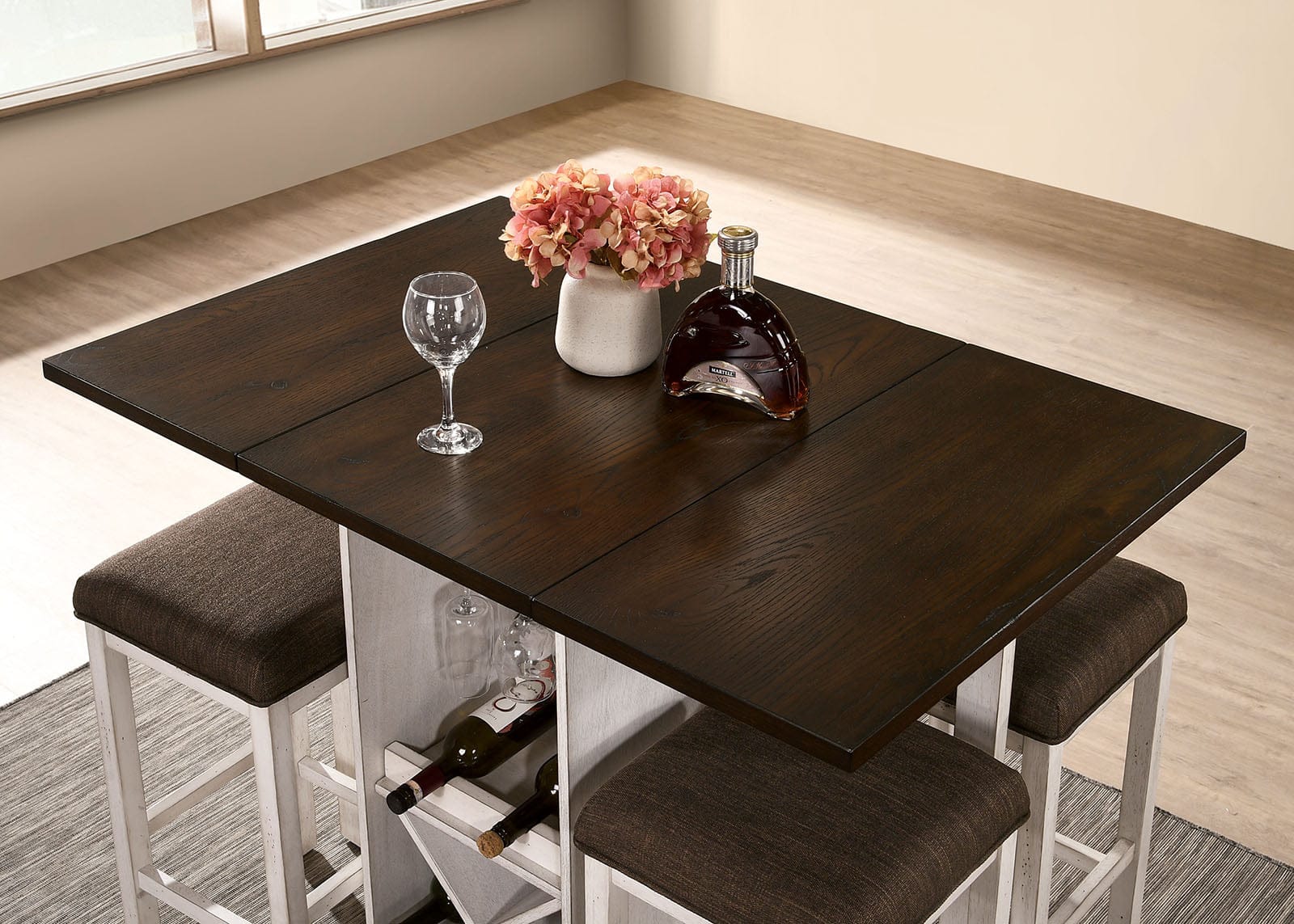 Furniture of America - Bingham Counter Ht. Table w/ 2 x 15" Leaves in Dark Walnut/Antique White - CM3168BR-PT View 3