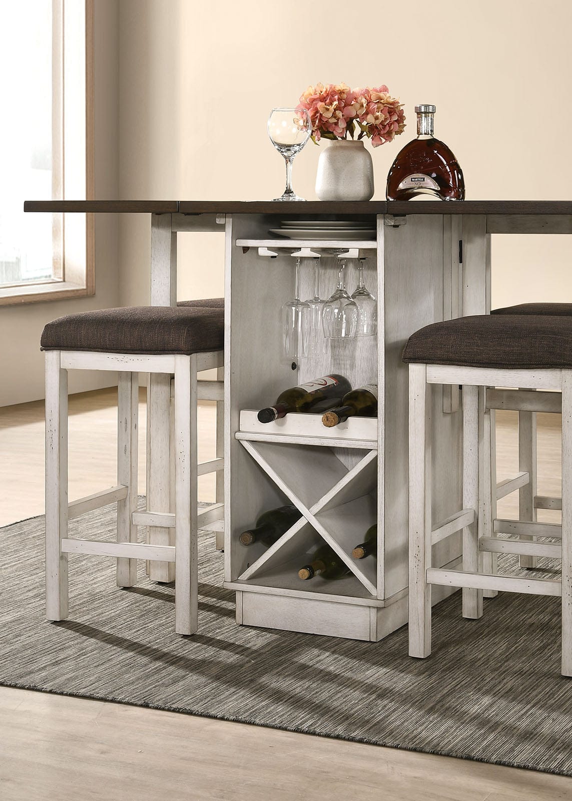 Furniture of America - Bingham Counter Ht. Table w/ 2 x 15" Leaves in Dark Walnut/Antique White - CM3168BR-PT View 4