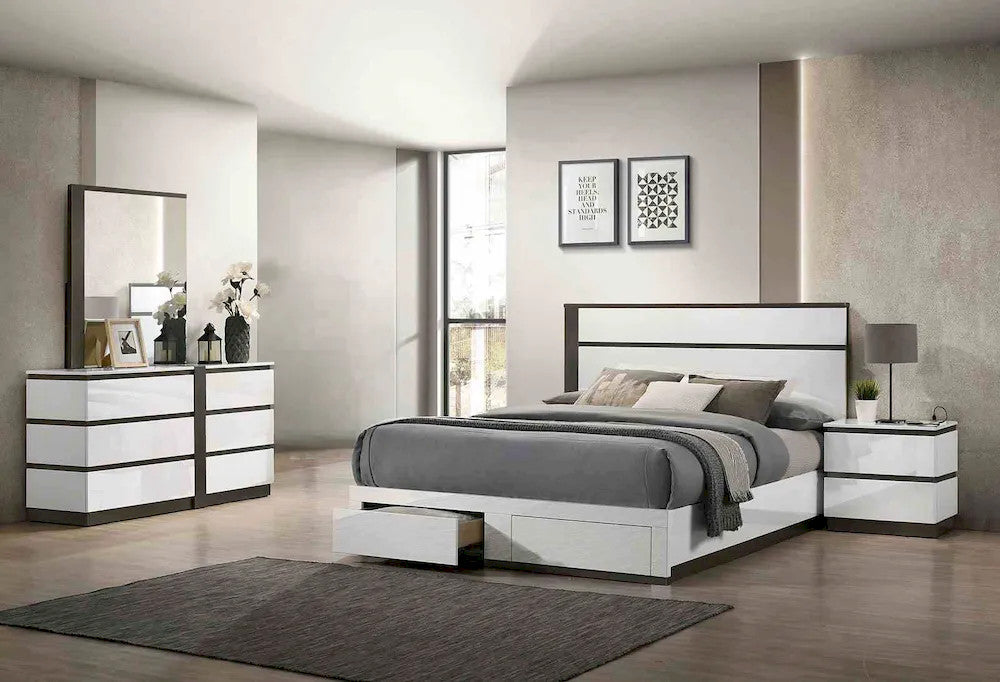 Furniture of America - Birsfelden - 4 Pc. Queen Bedroom Set w/ 2NS - White/Metallic Gray - FOA7225WH-DR-Q-5P-2N view 1
