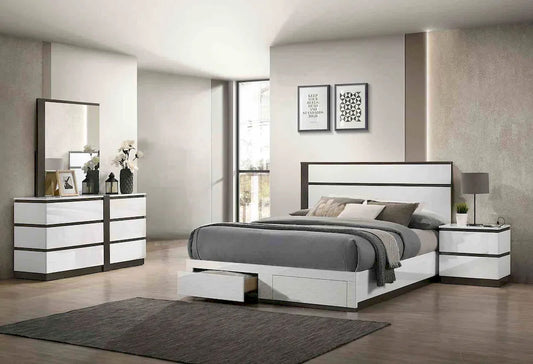 Furniture of America - Birsfelden - 4 Pc. Queen Bedroom Set w/ 2NS - White/Metallic Gray - FOA7225WH-DR-Q-5P-2N view 1