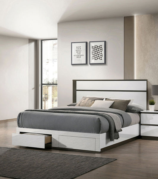 Furniture of America - Birsfelden E.King Bed w/ Drawers in White/Metallic Gray - FOA7225WH-DR-EK-BED View 1