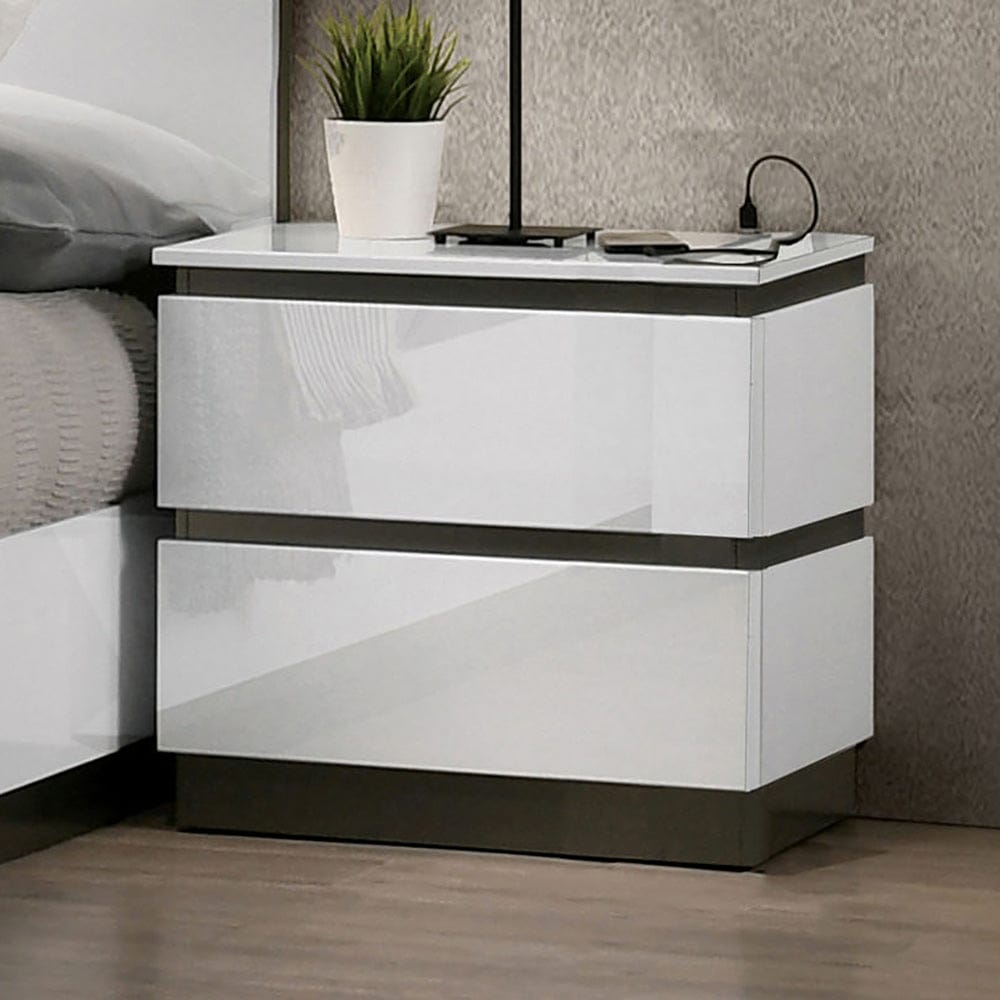 Furniture of America - Birsfelden Nightstand w/ USB in White/Metallic Gray - FOA7225WH-N View 1