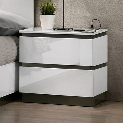 Furniture of America - Birsfelden Nightstand w/ USB in White/Metallic Gray - FOA7225WH-N View 1