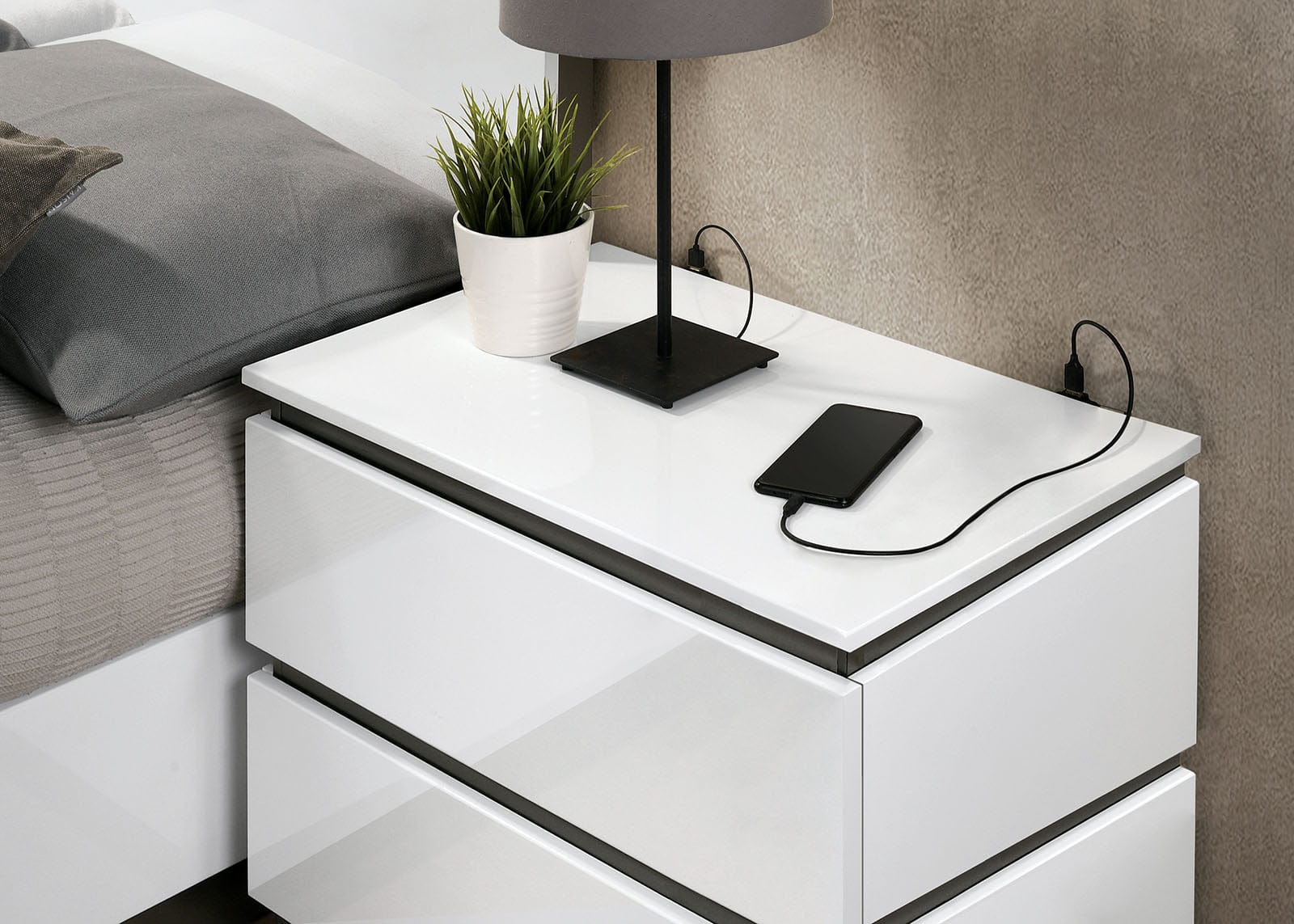 Furniture of America - Birsfelden Nightstand w/ USB in White/Metallic Gray - FOA7225WH-N View 2