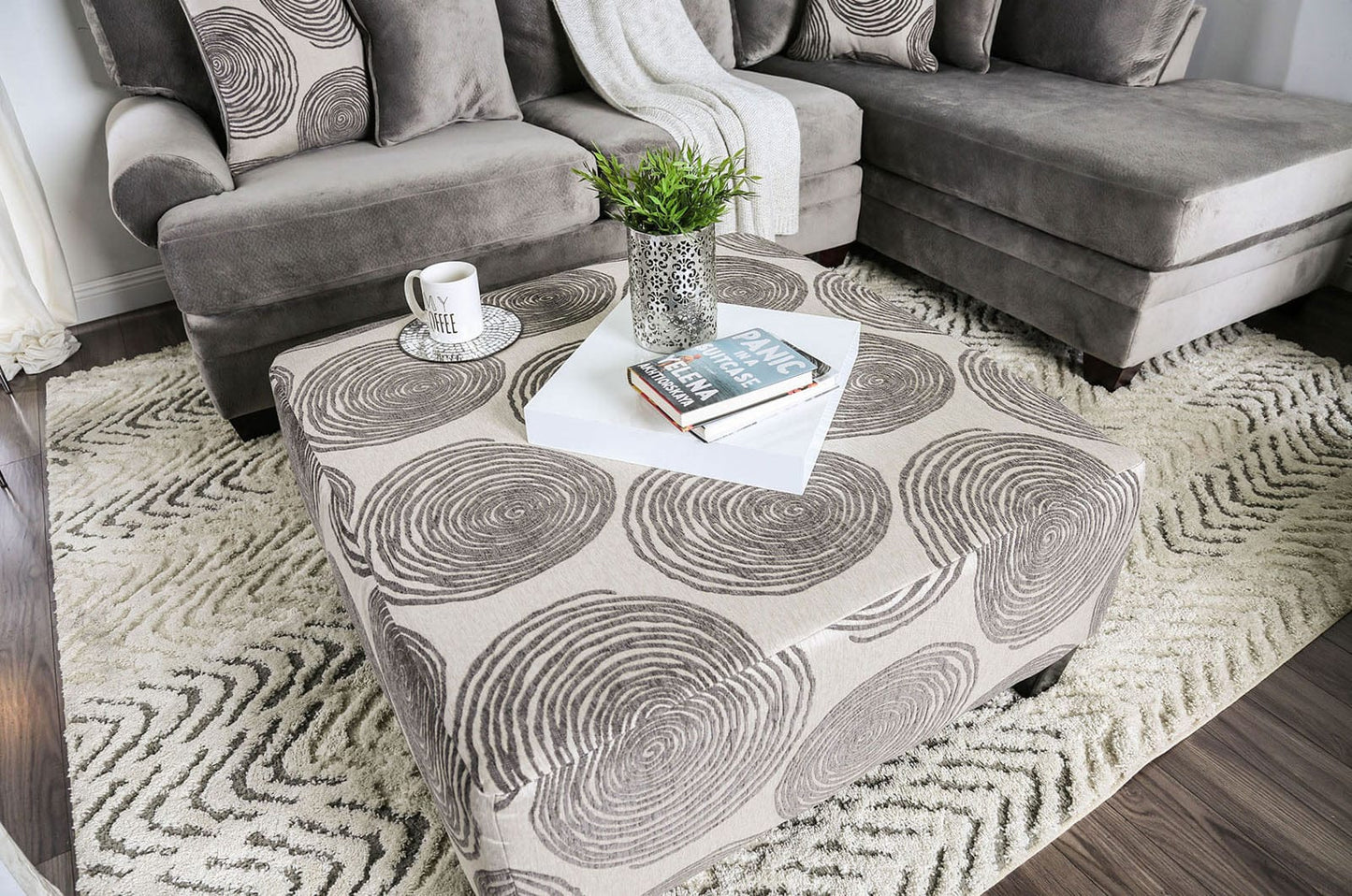 Furniture of America - Bonaventura Ottoman in Gray/Pattern - SM5142GY-OT View 2