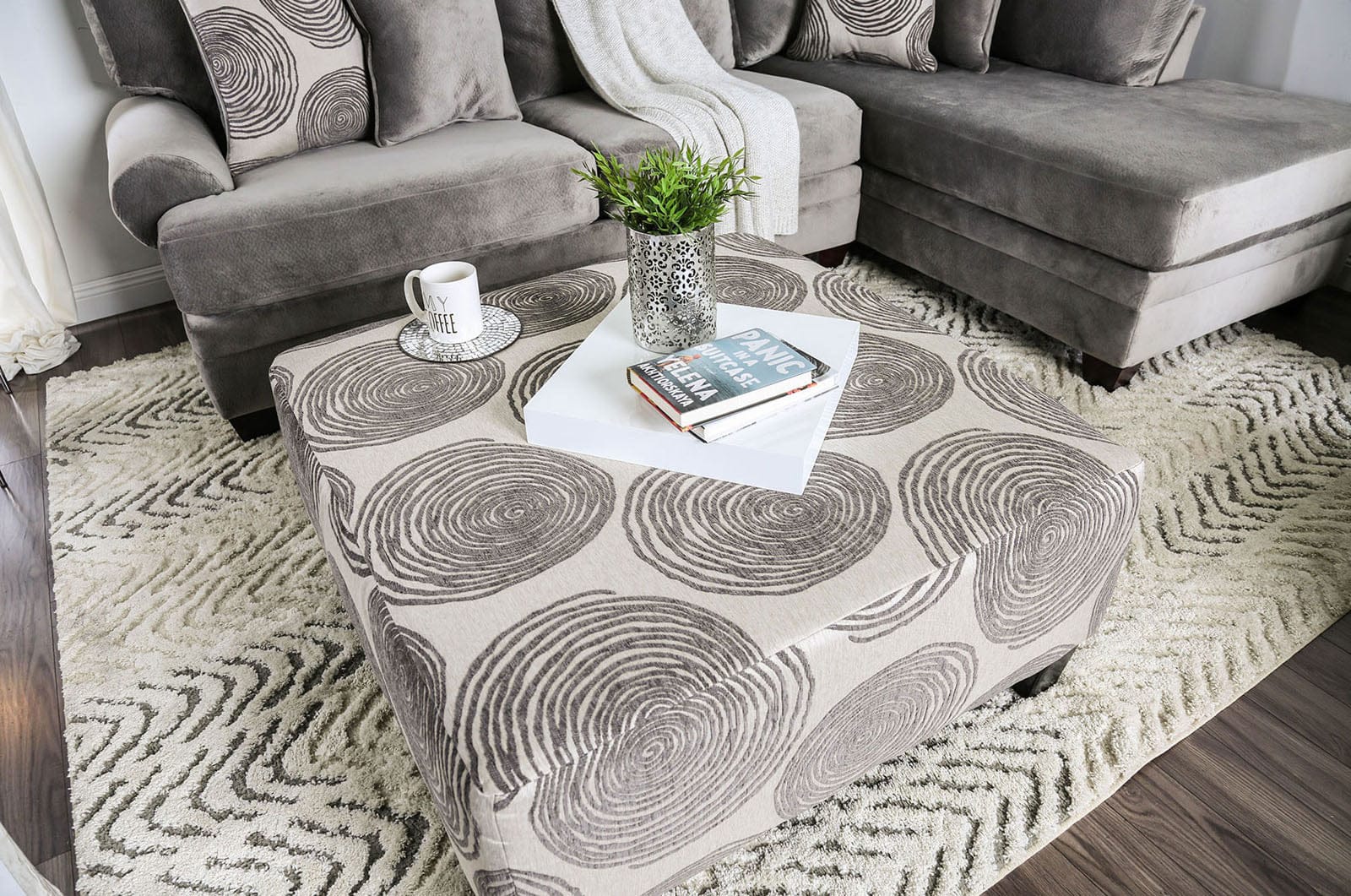 Furniture of America - Bonaventura Ottoman in Gray/Pattern - SM5142GY-OT View 2