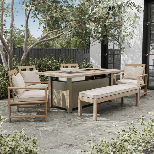 Furniture of America - Bordeaux 6 Pc. Dining Set w/ Bench in Natural/Light Gray/Beige - GM-2017-6PC View 1