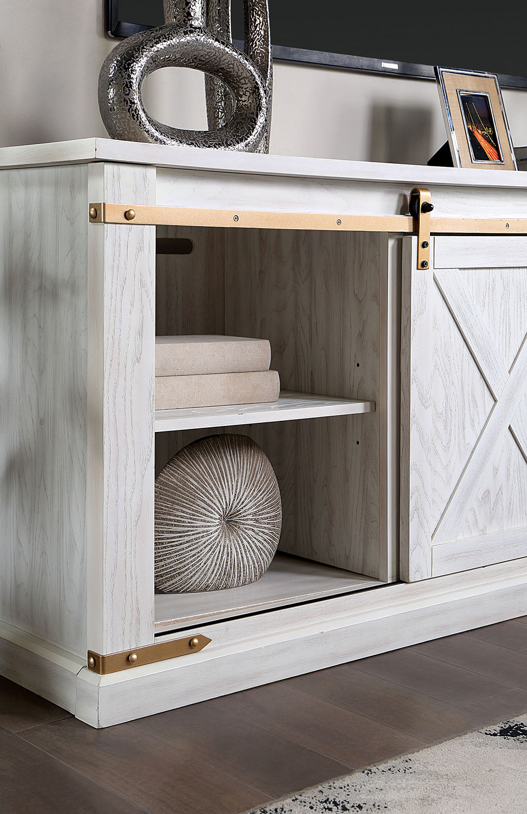 Furniture of America - Borrego TV Stand in Antique White - CM5018WH-TV-72 View 3