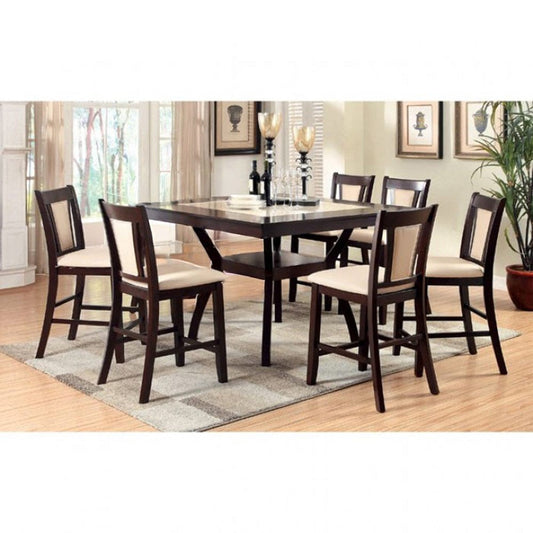 Furniture of America - Brent Ii 7 Pc. Counter Ht. Table Set in Dark Cherry/Beige - CM3984PT-7PC