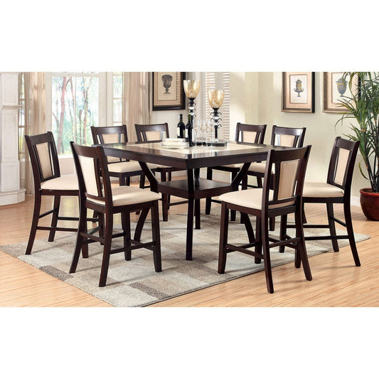Furniture of America - Brent Ii 9 Pc. Counter Ht. Table Set in Dark Cherry/Beige - CM3984PT-9PC View 1