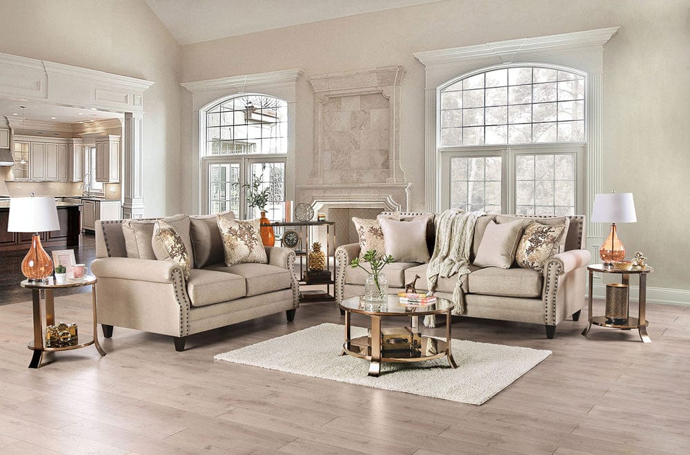 Furniture of America - Briana Sofa + Loveseat in Beige/Gold - SM2676-2PC View 1