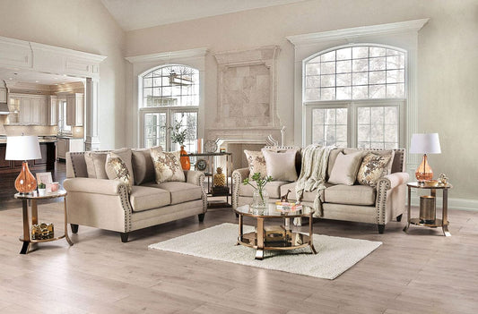 Furniture of America - Briana Sofa + Loveseat in Beige/Gold - SM2676-2PC View 1