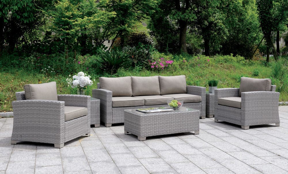 Furniture of America - Brindsmade 6 Pc. Patio Set w/ Coffee Table + 2 End Tables in Gray/Light Brrown - CM-OS1842GY-SET View 1