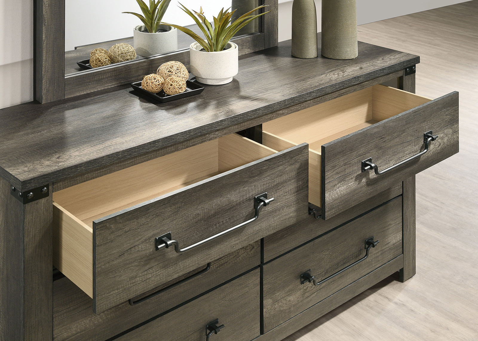 Furniture of America - Britonale 6-Drawer Dresser in Rustic Gray - FM7218GY-D View 2