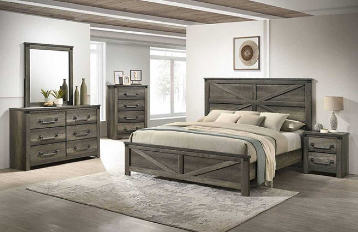 Furniture of America - Britonale E.King Bed in Rustic Gray - FM7218GY-EK-BED View 2