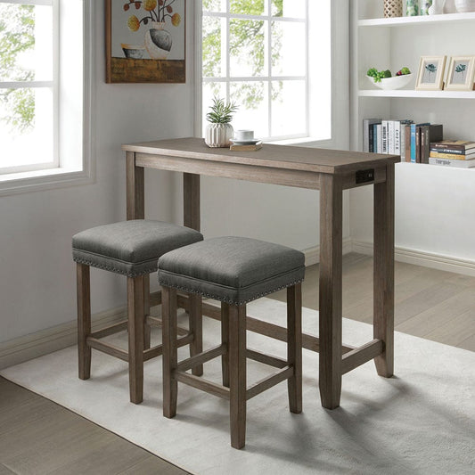 Furniture of America - Caerleon 3 Pc. Counter Ht. Table Set in Wire-Brushed Gray/Gray - CM3474GY-PT-3PK View 1