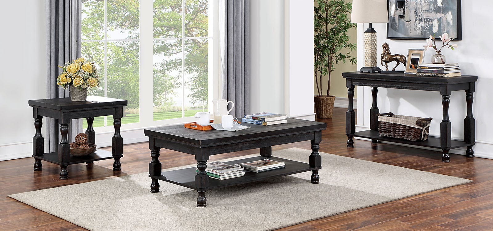 Furniture of America - Calandra Sofa Table in Antique Black - FOA4908BK-S View 2