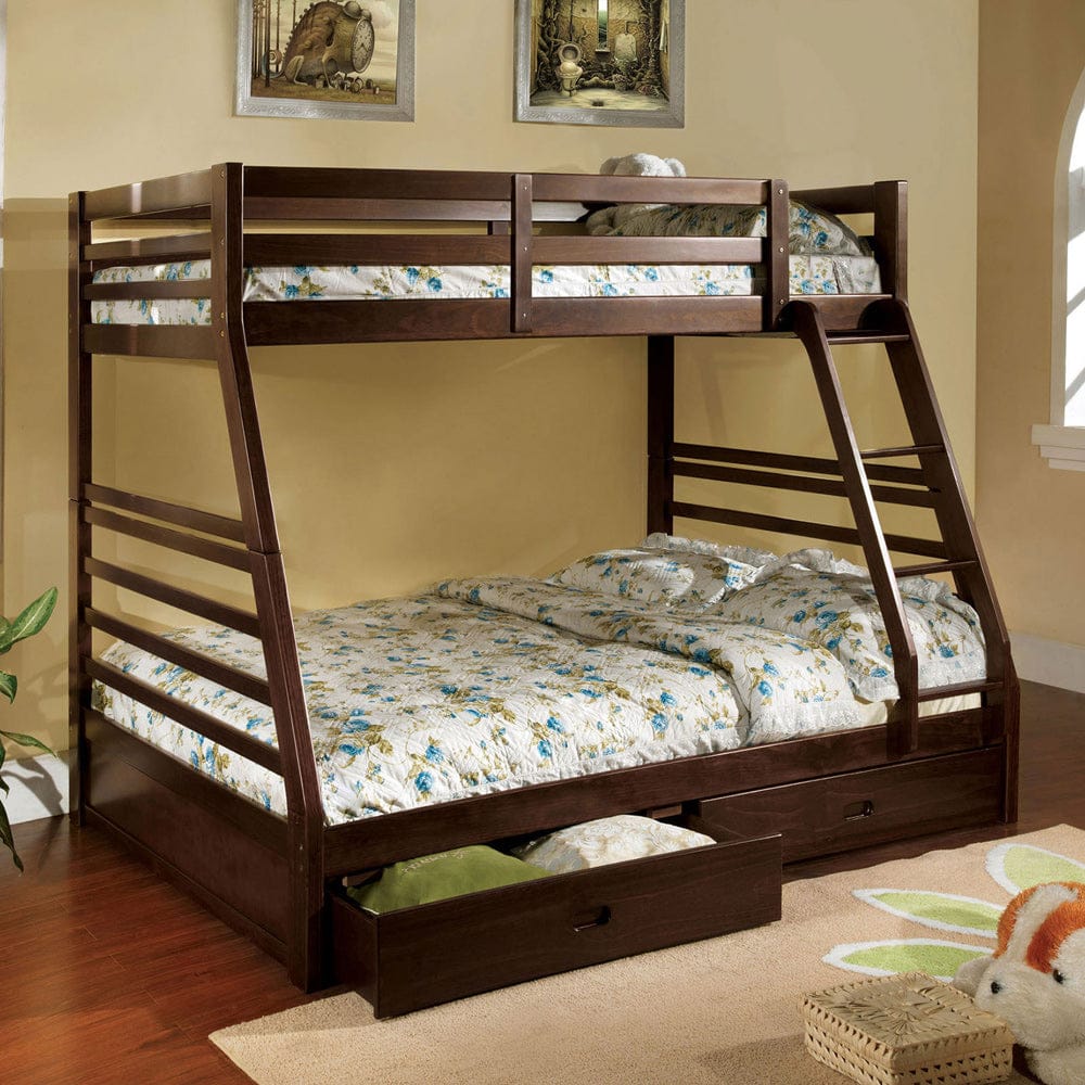 Furniture of America - California Iii Twin/Full Bunk Bed w/ 2 Drawers in Dark Walnut - CM-BK588EX-BED View 1