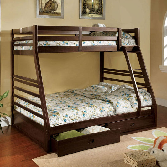 Furniture of America - California Iii Twin/Full Bunk Bed w/ 2 Drawers in Dark Walnut - CM-BK588EX-BED View 1