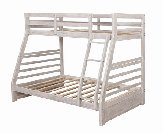 Furniture of America - California Iii Twin/Full Bunk Bed w/ 2 Drawers in Wire-Brushed White - CM-BK588BWH-BED View 1