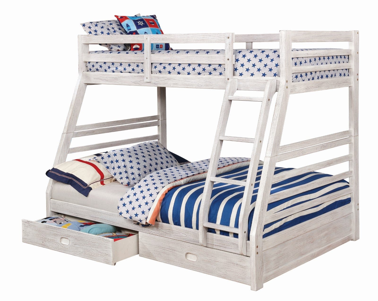 Furniture of America - California Iii Twin/Full Bunk Bed w/ 2 Drawers in Wire-Brushed White - CM-BK588BWH-BED View 2