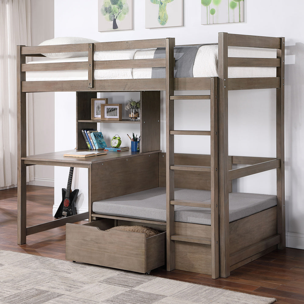 Furniture of America - Callistus Twin/Workstation Loft Bed in Warm Gray - CM-BK828GY-BED View 1