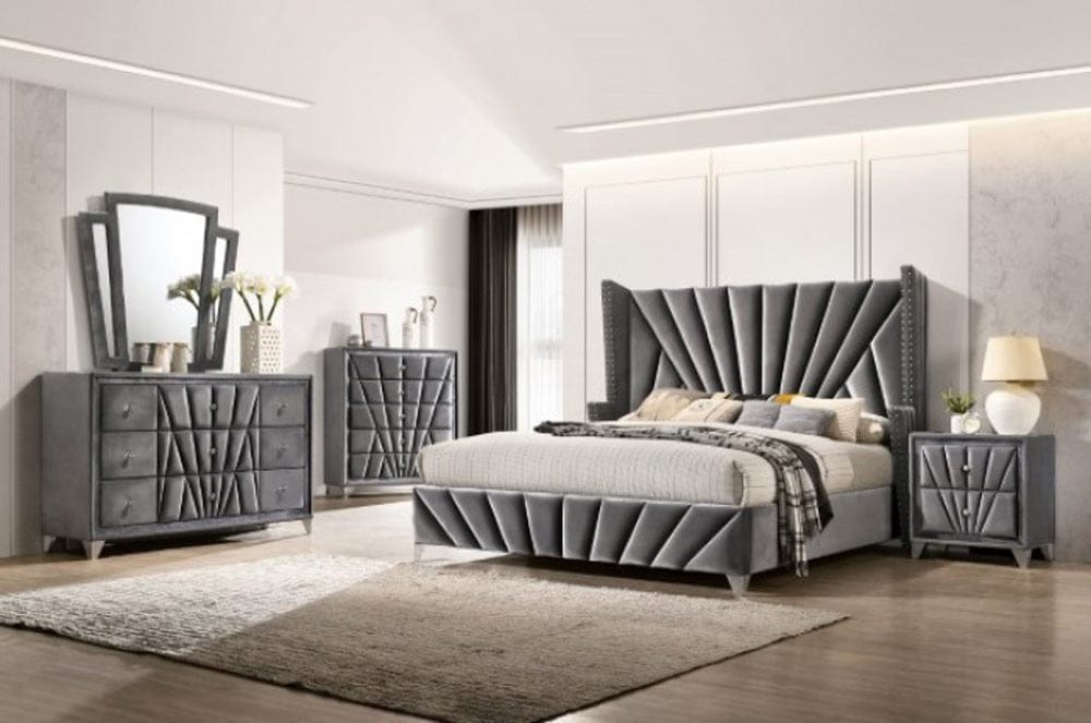 Furniture of America - Carissa 5 Pc. Queen Bedroom Set w/ Chest in Gray - CM7164Q-5PC-CHEST