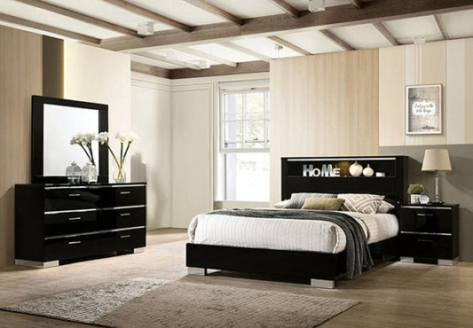 Furniture of America - Carlie 4 Pc. Queen Bedroom Set in Black/Chrome - FOA7039Q-4PC