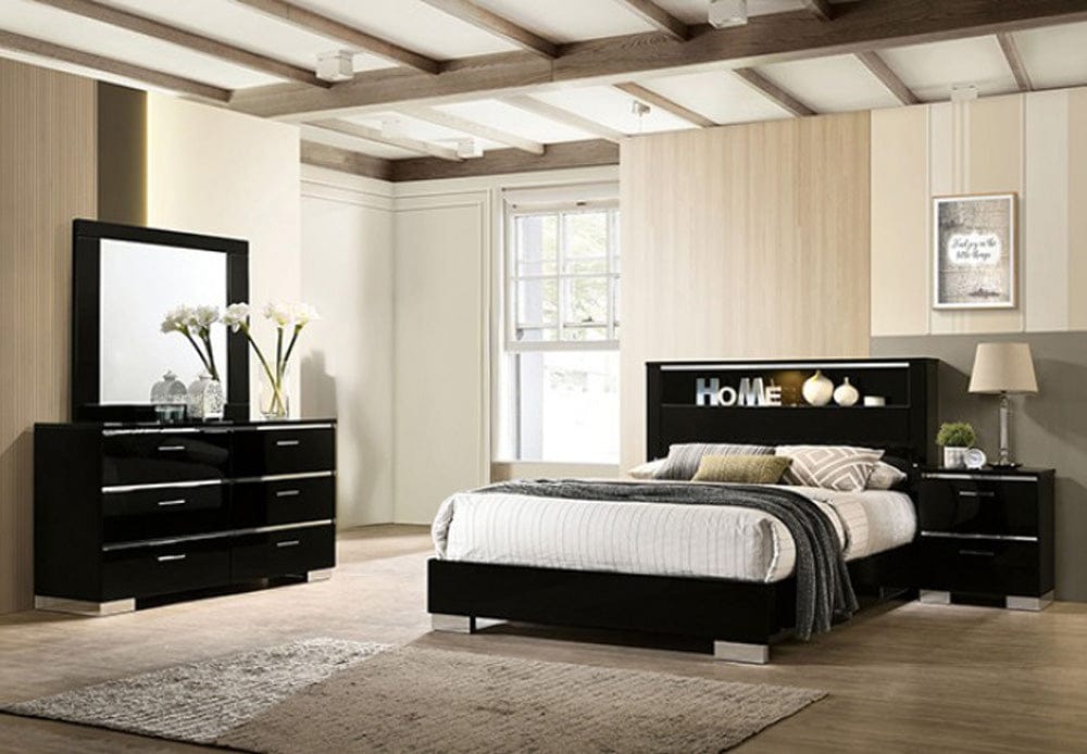 Furniture of America - Carlie 5 Pc. Queen Bedroom Set w/ 2NS in Black/Chrome - FOA7039Q-5PC-2NS