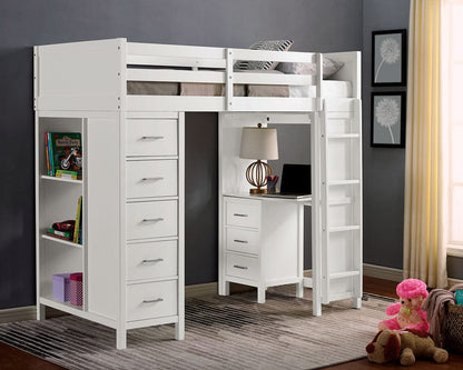 Furniture of America - Cassidy Twin Loft Bed w/ Drawers in White - CM-BK970-BED View 1