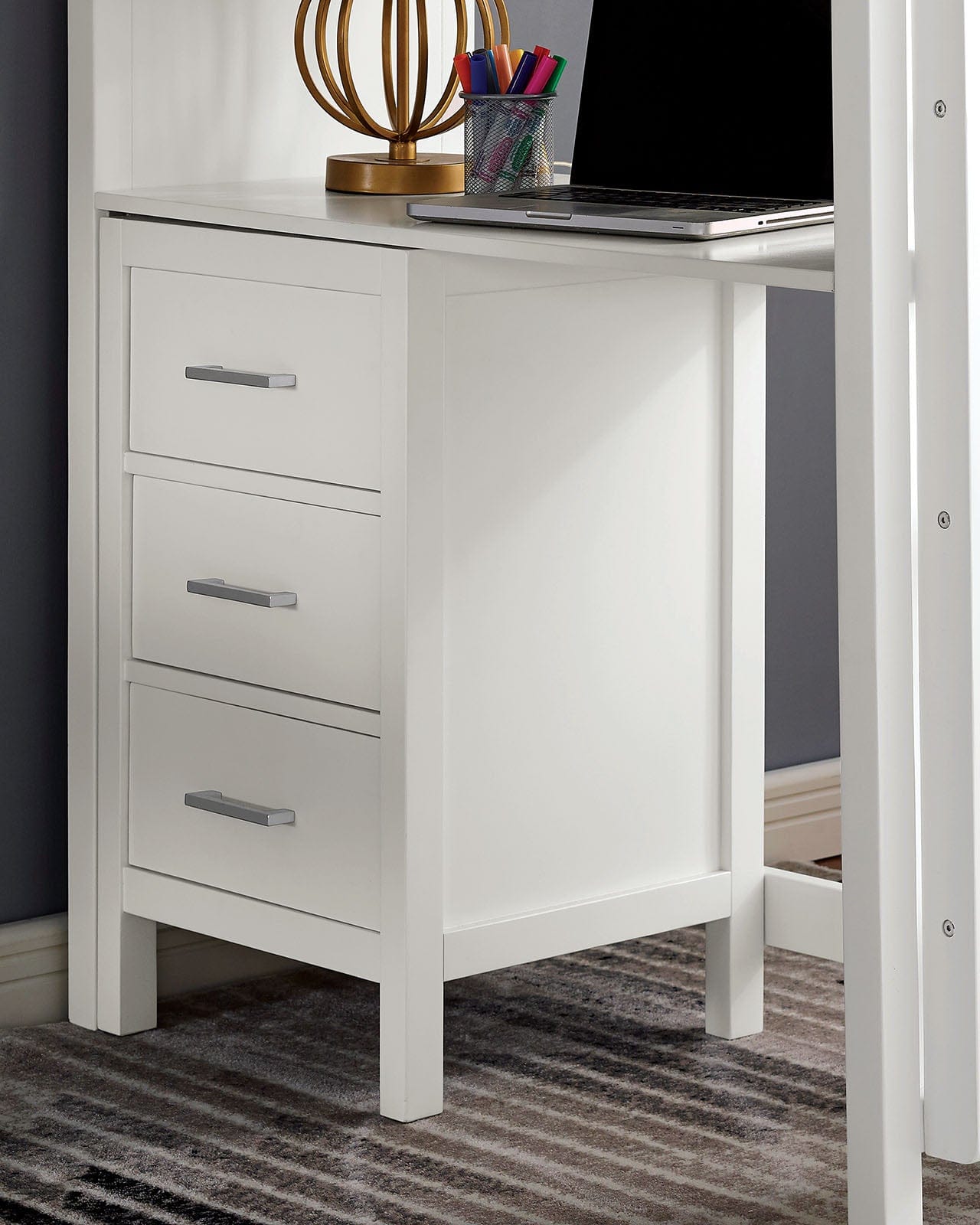 Furniture of America - Cassidy Twin Loft Bed w/ Drawers in White - CM-BK970-BED View 5