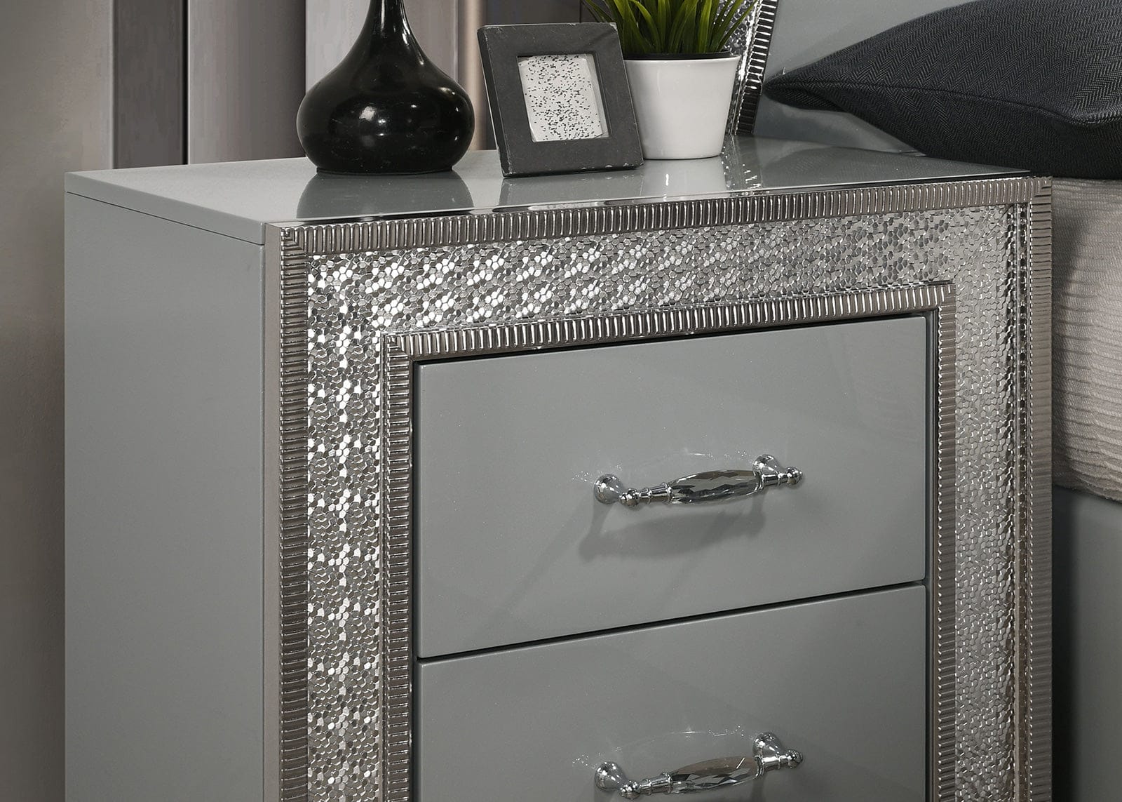Furniture of America - Cassiopeia Nightstand in Metallic Gray - FM7253GY-N View 2