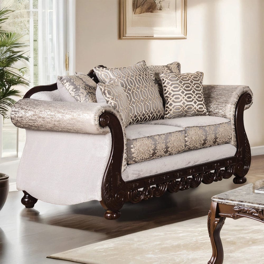 Furniture of America - Catalonia Loveseat in Beige/Dark Cherry - SM6451-LV View 1