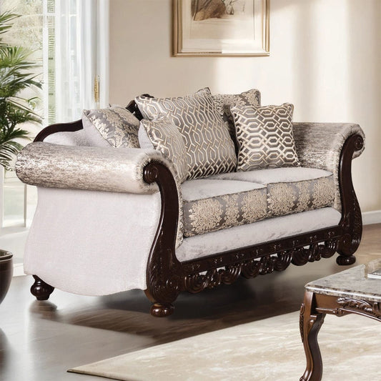 Furniture of America - Catalonia Loveseat in Beige/Dark Cherry - SM6451-LV View 1