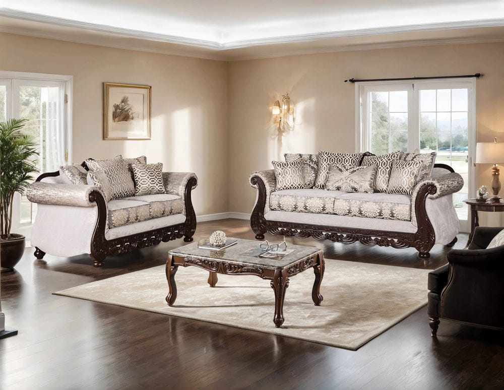 Furniture of America - Catalonia Sofa + Loveseat in Beige/Dark Cherry - SM6451-2PC View 1