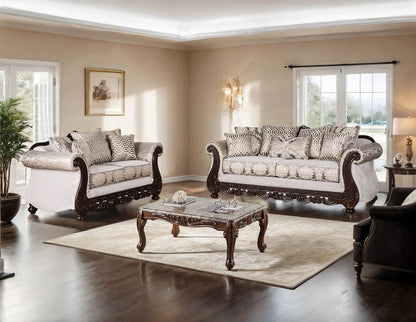 Furniture of America - Catalonia Sofa + Loveseat in Beige/Dark Cherry - SM6451-2PC View 1