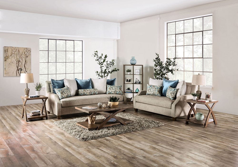 Furniture of America - Catarina Sofa + Loveseat in Beige/Teal - SM2287-2PC View 1