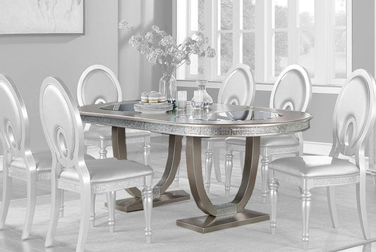Furniture of America - Cathalina Oval Dining Table in Silver - CM3541SV-T-TABLE View 1