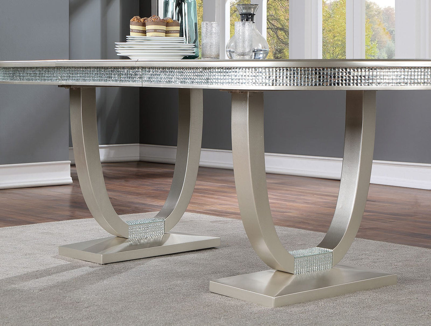 Furniture of America - Cathalina Oval Dining Table in Silver - CM3541SV-T-TABLE View 2
