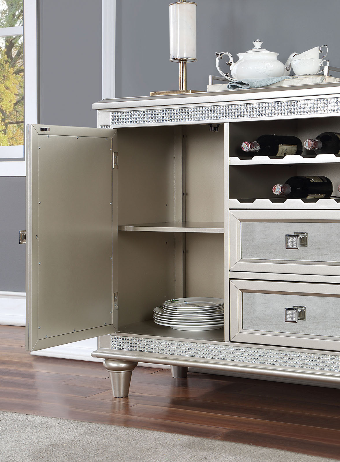Furniture of America - Cathalina Server in Silver - CM3541SV-SV View 2
