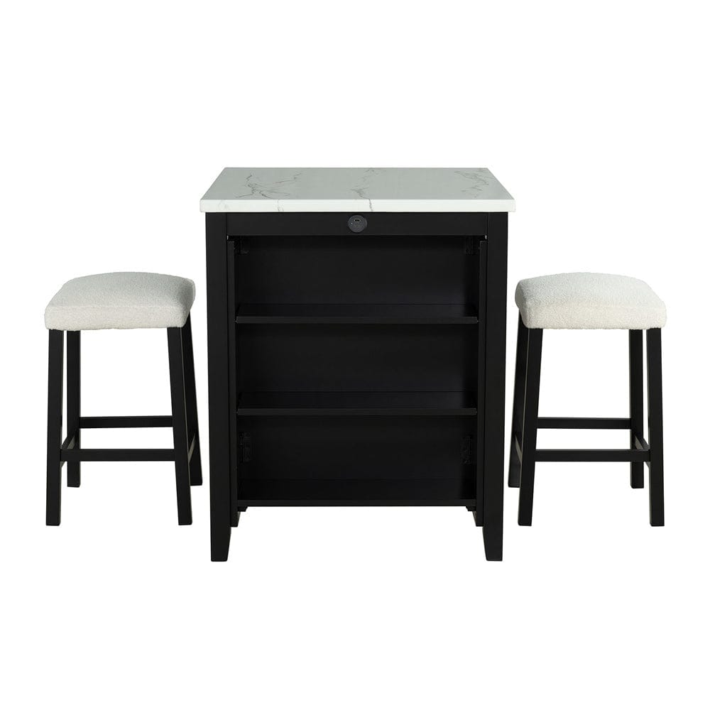 Furniture of America - Chalcedony 3 Pc. Counter Ht. Table Set w/ USB in Black/White/Ivory - SL3401BK-PT-3PK View 1
